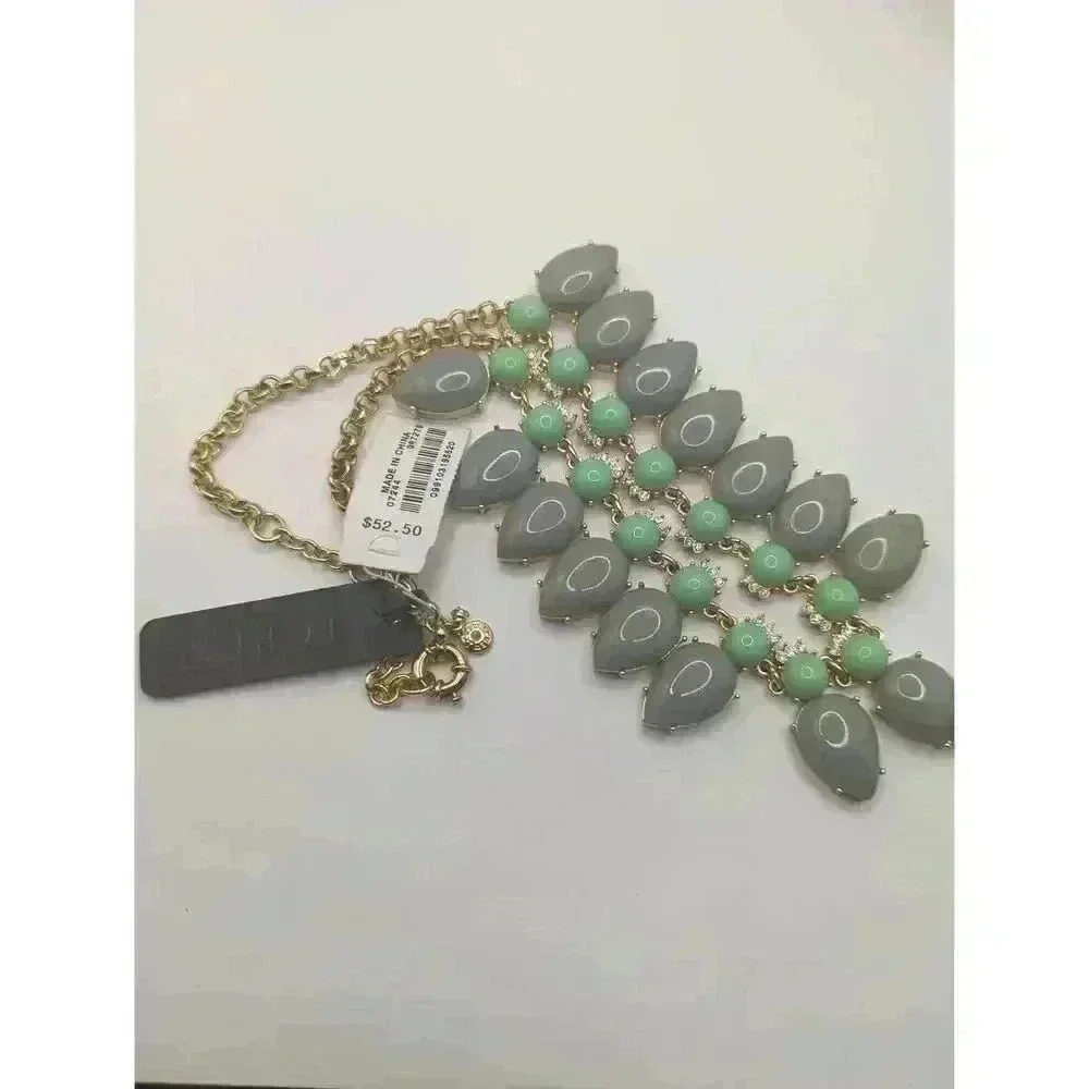 NWT J. Crew Teardrop Cabochon Collar Statement Necklace Gold Tone Grey Mint 0501 - Picture 6 of 8